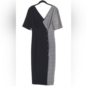 Fame & Partners Everly Button Front Black & Plaid Midi Dress‎ Size 6